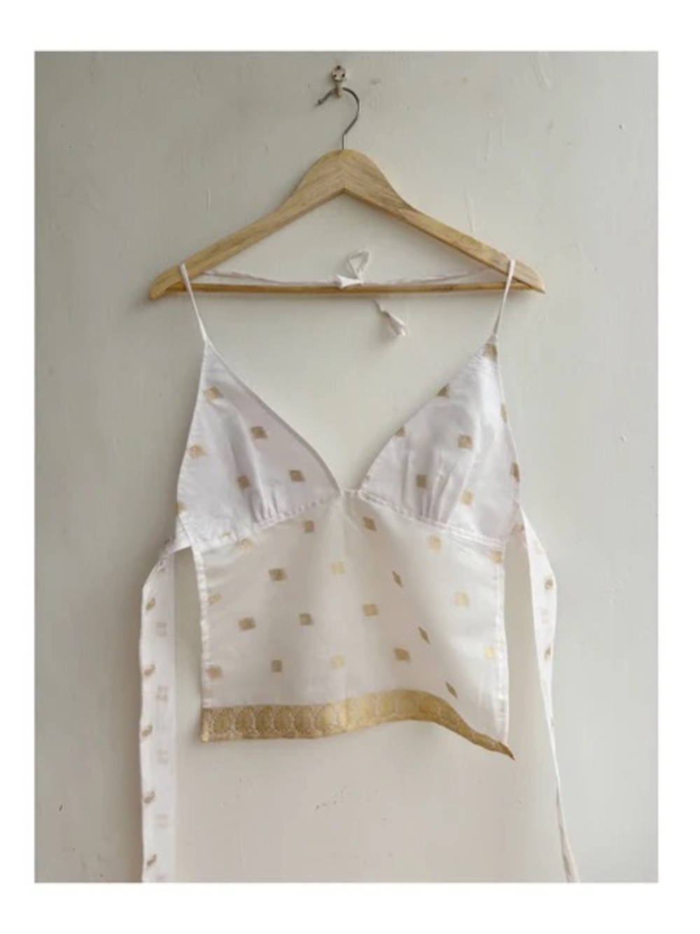 Y2K Sheer Silk Backless Top with Gold Embroidery - Backless Vintage Top